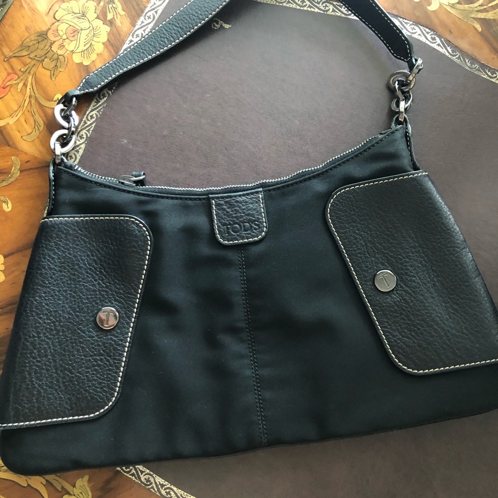 VTG Tod’s Black Canvas Shoulder Hobo Bag